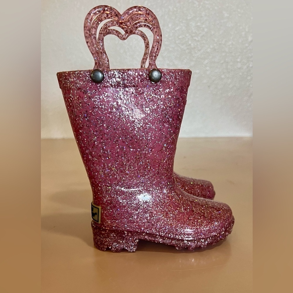Girls 5 Lighted Pink Glitter Saw Tooth Soles Rain Boots NWOT - Picture 2 of 6